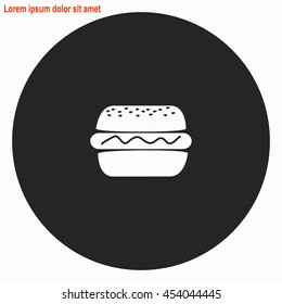 Burger web icon. Gray circle button with white illustration.