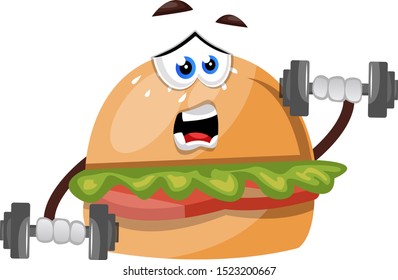 Burger with weights, illustration, vector on white background.
