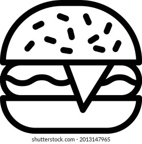 burger with white background. burger is a symbol of bakery .thin line icon.