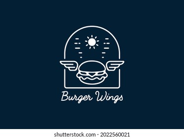 Burger wings line art illustration design