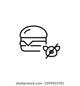 Burger without pork. Takeaway fast food. Diet restrictions. Restaurant menu. Pixel perfect, editable stroke vector icon