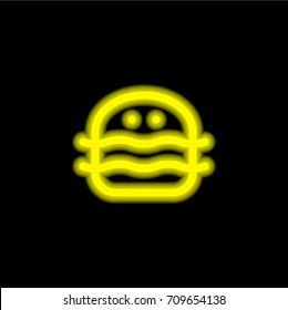 Burger yellow glowing neon ui ux icon. Glowing sign logo vector