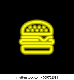 Burger yellow glowing neon ui ux icon. Glowing sign logo vector