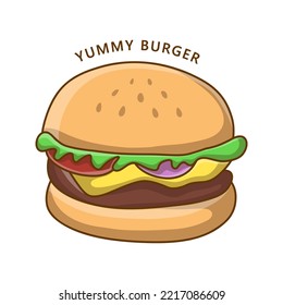 Burger Yummy food Logo. Food and Drink Illustration. Fastfood and Junkfood Icon Symbol