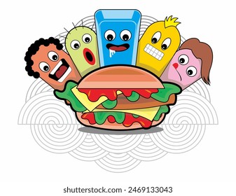 Burgerian Enthusiast Doodle Art Vector