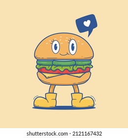 Burgerman cute burger hamburger cartoon character mascot illustration clip art
