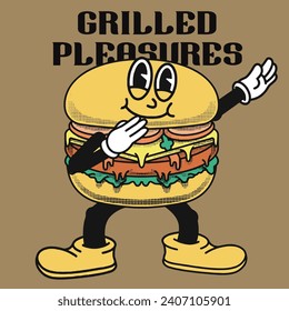 Burgers Character Design With Slogan Grilled pleasures