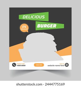 Burgers and delicious fast food restaurants on social media Post-Design Template