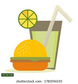 
hamburguesas y bebidas frescas. diseño vectorial con estilo plano