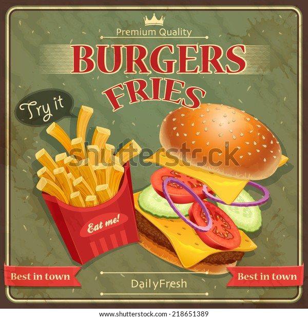 Burgers Fries Poster Vintage Vector Illustration Stock Vektorgrafik Lizenzfrei 218651389 9927