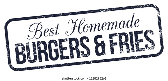 Burgers and Fries. Vector Rubber Stamp.