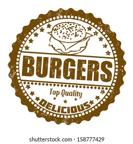 Burgers grunge rubber stamp on white, vector illustration
