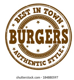 Burgers grunge rubber stamp on white, vector illustration