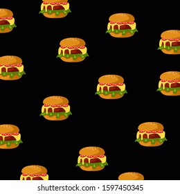 Burgers pattern on the black background. Vector illustration