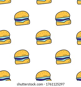  Burgers seamless pattern. Yellow bright burgers. Vector pattern.Fast food