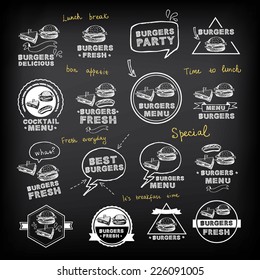 Burgers set of icons menu, vector illustration.