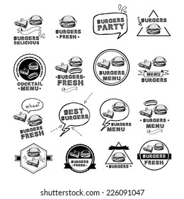 Burgers set of icons menu, vector illustration.