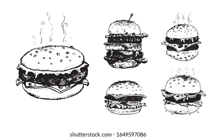 Burgers. Set of vector images.