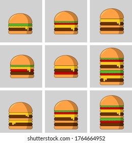 Vector de hamburguesas Ilustración. Diseño plano para cafés y restaurantes