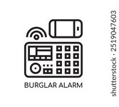 Burglar Alarm Line Icon stock illustration.