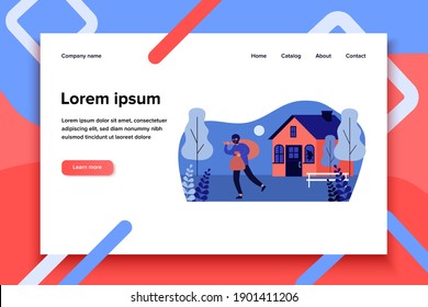 Burglar in balaclava carrying bags from house. Thief, gangster, broken window flat vector illustration. Crime or burglary concept for banner, website design or landing web page