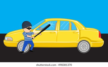 Burglar Breaking a Car Mirror