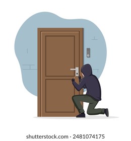 A burglar breaks down the door