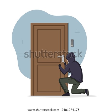 A burglar breaks down the door