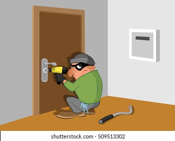 Burglar breaks into the door