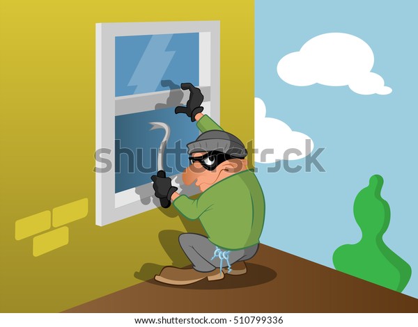 Burglar Breaks Into House Through Window Stock Vector (Royalty Free ...