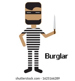 Burglar cartoon holding knife in his hand. EPS.file