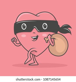 Burglar heart vector illustration. Romance, breakup, brokenheart design concept