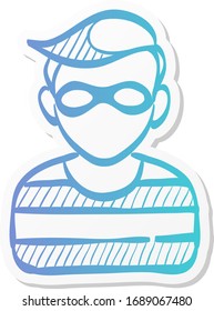 Burglar icon in sticker color style. People person thief steal money sack dollar sign