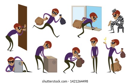 Burglar icons set. Cartoon set of burglar vector icons for web design