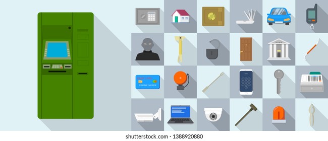 Burglar icons set. Flat set of burglar vector icons for web design