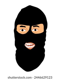 Burglar man in phantom mask attacking victim vector illustration isolated. Terrorist man with mask. Bulgar hide identity housebreaker boy treat for life people. Criminal male scary face robber.