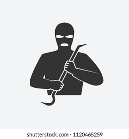 Burglar In Mask With Crowbar