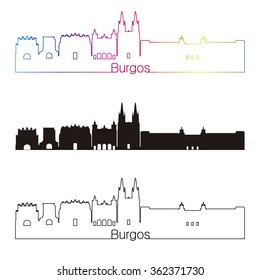 Burgos skyline linear style with rainbow in editable vector file