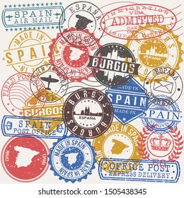Burgos Spain Set of Stamps. Travel Stamp. Made In Product. Design Seals Old Style Insignia.