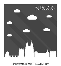 Burgos Spain Skyline City Flat Silhouette Design Background.