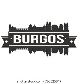 Burgos Spain Skyline Silhouette Design City Vector Art Famous Buildings Stamp Stencil Clip art.