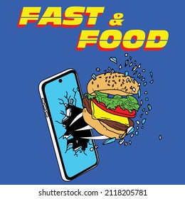 BURGUER FAST AND FOOD CELLPHONE VECTOR