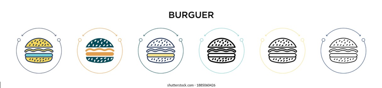 Burguer icon in filled, thin line, outline and stroke style. Vector illustration of two colored and black burguer vector icons designs can be used for mobile, ui, web