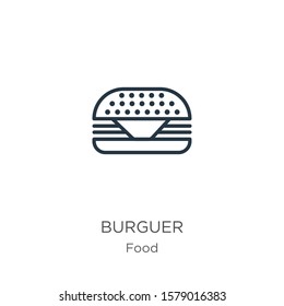 Burguer icon. Thin linear burguer outline icon isolated on white background from food collection. Line vector sign, symbol for web and mobile