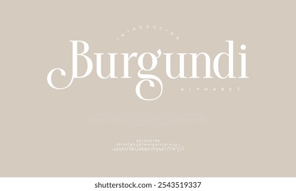 Burgundi tipografia beleza moda elegante minimalista serif italic fontes decorativo casamento vintage retro logos. Logotipo de fonte de luxo mínimo alfabeto. Ilustração vetorial