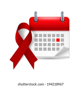 Burgundy awareness ribbon and calendar with marked day. Multiple Myeloma, oral cancer, amyloidosis support, brain aneurysm and adults with disabilities support symbol