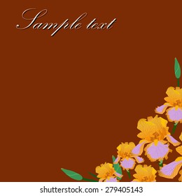 Burgundy background for a card with flowers iris.