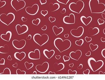 Burgundy background of contour hearts