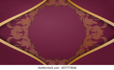 Burgundy banner with Indian gold ornaments and a place for your logo or text