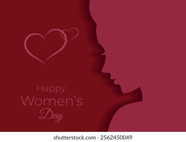 Burgundy Banner for March 8th in Cut Paper Style